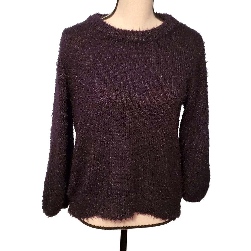 A New Day Black Fuzzy Eyelash Knit Sweater XS Oversized Cozy Soft